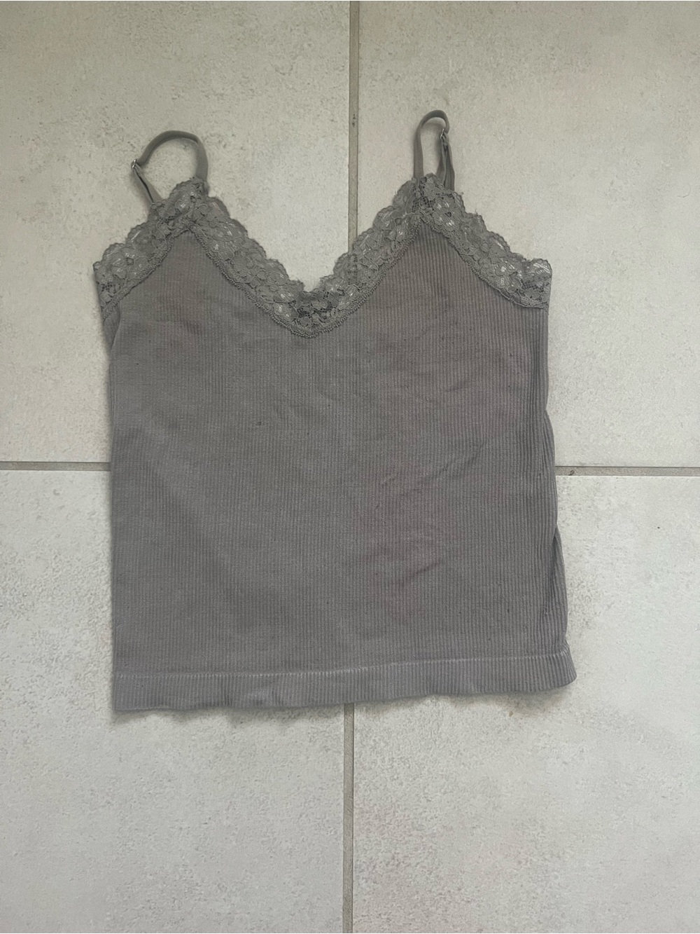 Harper Lace-Trim Ribbed Camisole - Gray